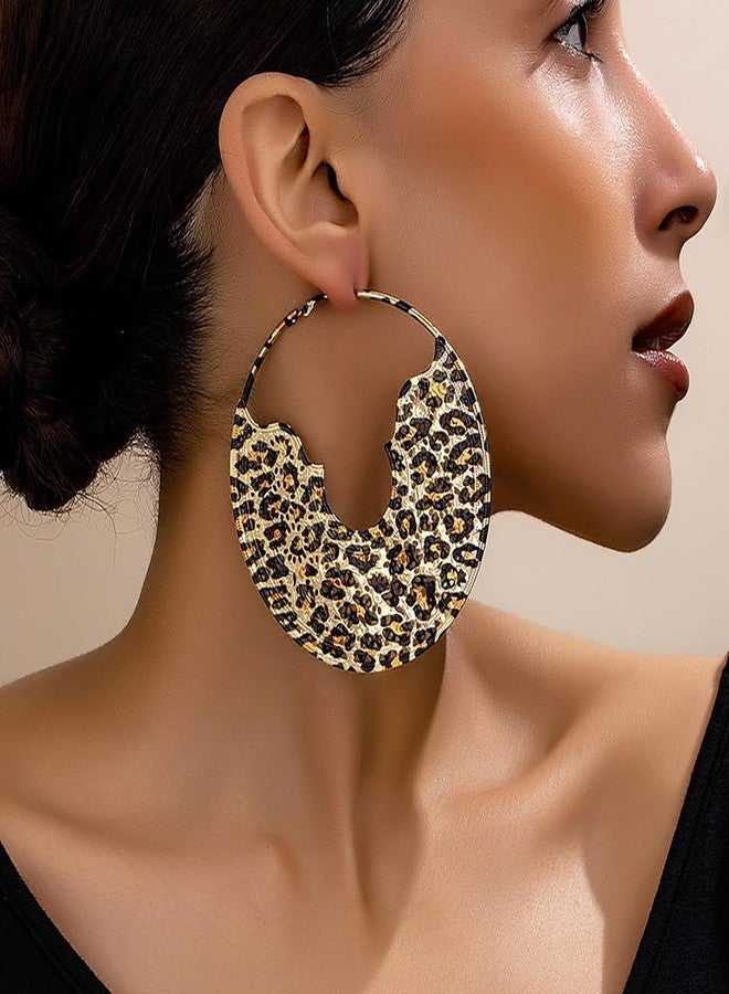 MarveBard Leopard Print Earrings for Women Vintage Leopards Print Hoop Earrings 90s Large Bamboo Hoop Earrings Hypoallergenic Statement Hoop Earring Trendy Birthday Party Wedding Jewelry (Leopard Print2) - Image 2